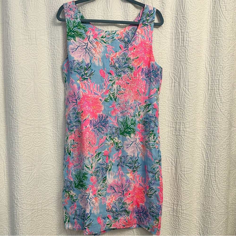 Lilly Pulitzer Marina Linen Shift Dress in Celestial Blue Cay to my Heart 14 - Picture 4 of 5